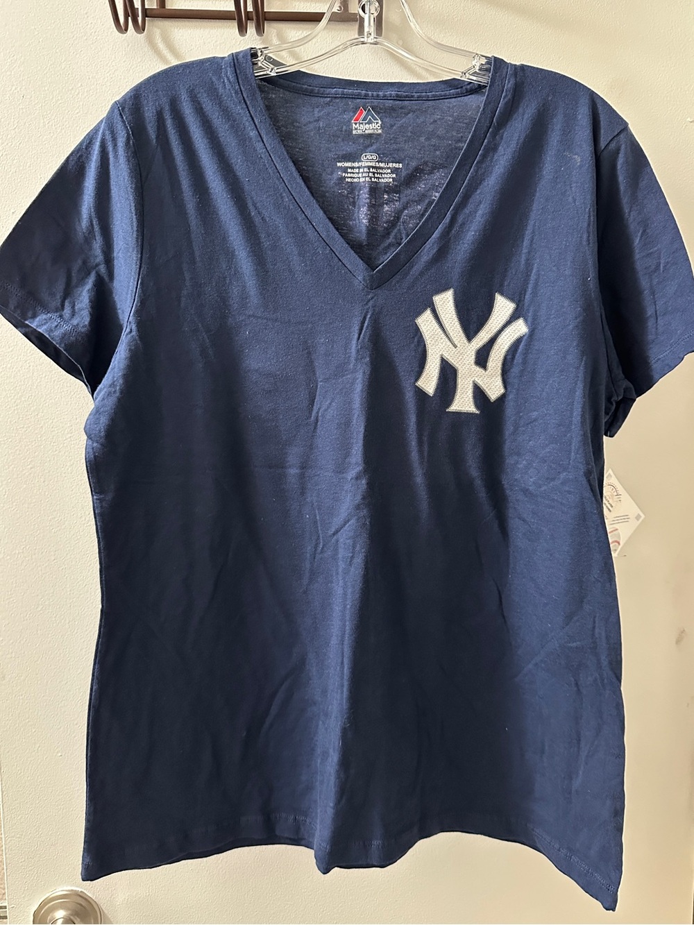 Majestic Navy V-Neck New York Yankees Womens Vneck Tee w/ front & back graphics